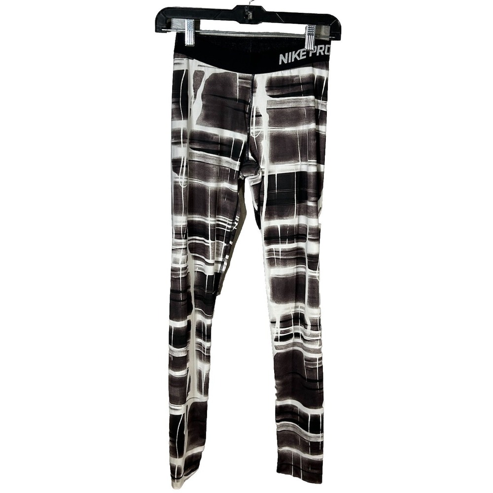 Nike Pro Women's Compression Leggings Pants Size M Black White Lightening